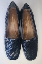 Naturalizer Black Woven Leather Slip-On Loafers Women's Size 9WW Quiet Luxury