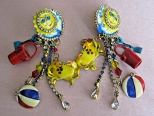 LUNCH AT THE RITZ  Beverly Hills Sun Beach Ball Enamel Crystal Pierced Earrings