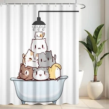 Funny Cat Shower Curtain 72x72 Inch Waterproof Polyester Fabric Bath Decor
