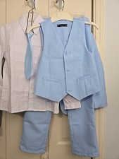 Boy's 5 Piece Suit- 10yo- Pants Vest Shirt Jacket Tie-Sky Blue See Pics Measure