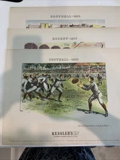 Kessler’s Whiskey Ad Lithograph Prints Set of 3 Football Hockey Baseball Sports