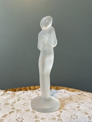 CIO Bohemia Crystal Frosted Glass Female Figurine 7  Abstract Czech