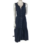 Just Jeans Dress Navy Blue Size 12 A Line Tie Belt Button Front Business Casual