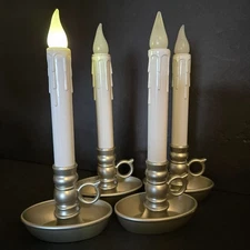 Plow And Hearth Automatic Cordless Window Candles 4 Pack Pewter LED Flameless