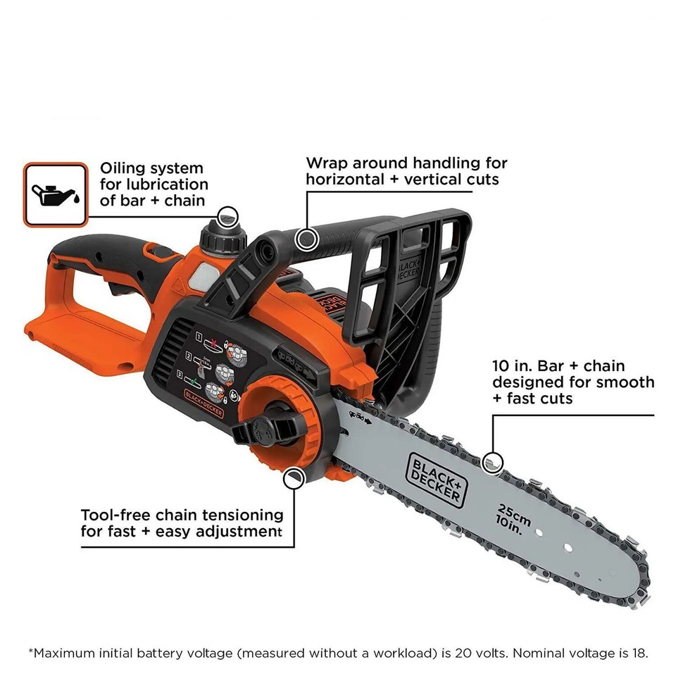 NEW BLACK+DECKER 20V MAX CORDLESS CHAiNSAW KiT 10 iNCH LCS1020 W ...