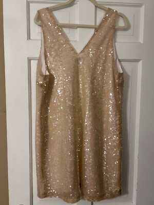 Taylor Swift A New Day Sleeveless V Neck Sequin Mini Dress Cream Tan Large  NWT | eBay