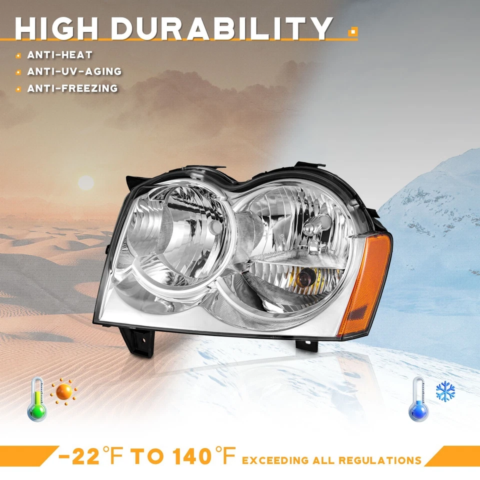 WEELMOTO Pair Headlights For 2005-2007 Jeep Grand Cherokee 4-Door Chrome Lamps Foto 4 de 4