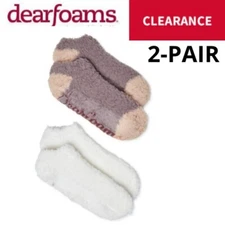 Dearfoams 2 Pair Non-Skid SZ 4-10 Cozy Comfort Low Cut Fuzzy Socks white, BROWN