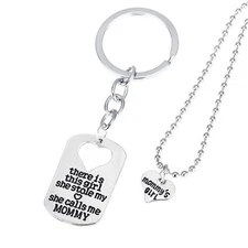 MOMMY'S GIRL MOTHER DAUGHTER NECKLACE CHARM KEY RING KEY CHAIN PENDANT SET #KC8