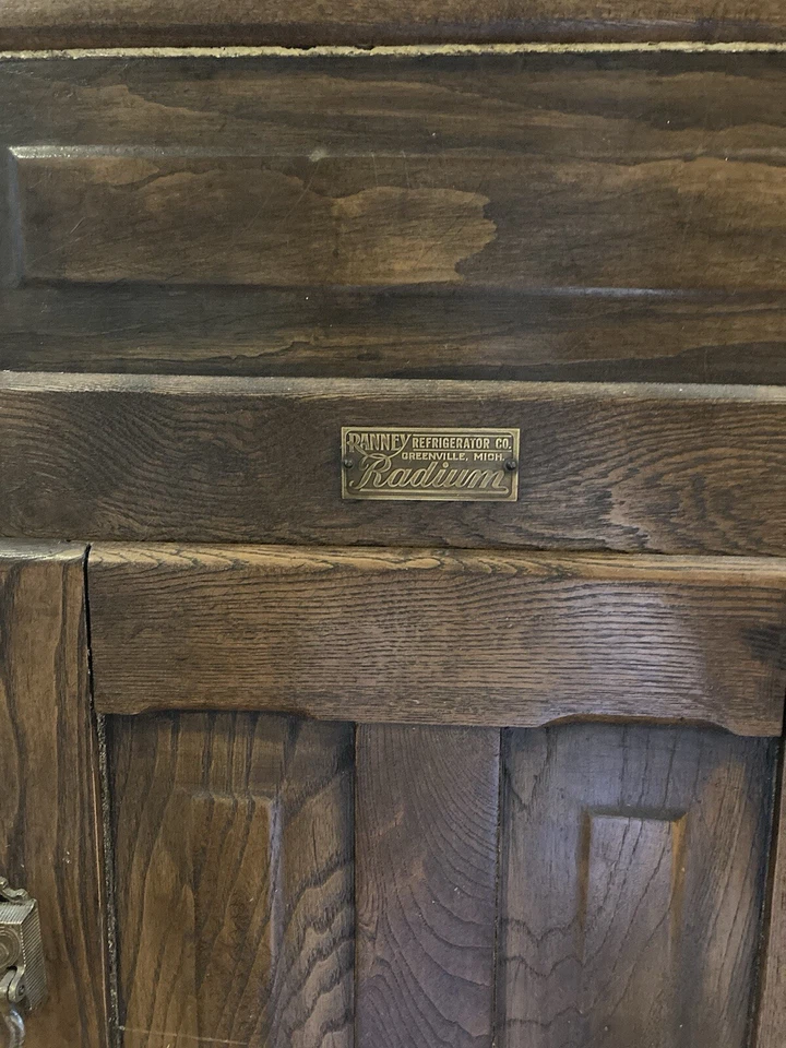 Armário antigo de madeira carvalho caixa de gelo geladeira armário - Imagem 2 de 4