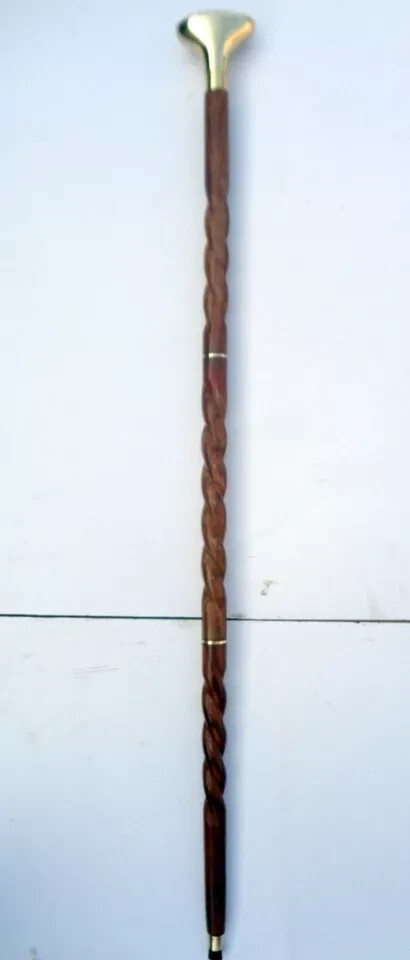 Solid Brass Victorian Designer Head Handle Wooden… - image 7