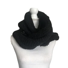 INC Chunky Cable Knit Black Silver Infinity Scarf Teddy REVERSIBLE $44 #MQ17