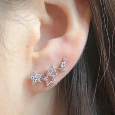 1 Pair Star Shape Stud Earrings Inlaid Shiny Rhinestones