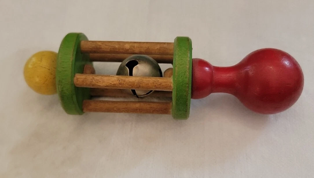Vintage Classic Hardwood Baby Rattle Wooden Toy