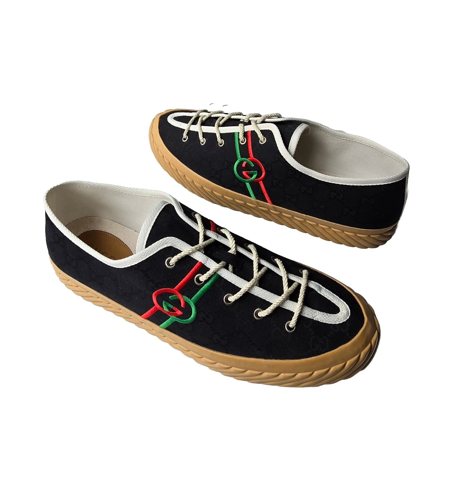 Baskets noires Gucci pour hommes imbriquées rouge vert logo GG US 14,5   15 UK 14 