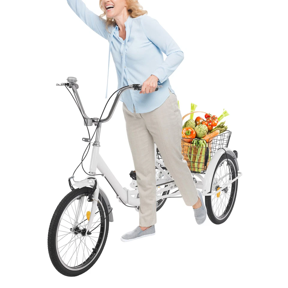 20 Zoll Klappbar Dreirad 3 Rad Für Erwachsene 1-Gänge 3 Räder Fahrrad Mit Korb - Bild 3 von 4