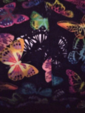 EUC Womans Scrub Top Meraki Brand Size Medium. Beautiful Black w/Butterfies.