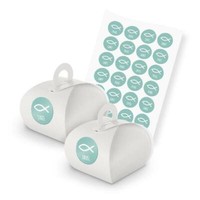 Itenga Set Fisch Danke TüRkis M166 24X Geschenkbox Mit Griff Weiß Und Sticker