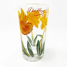 VTG Boscul Peanut Butter Drinking Glass Tumbler Daffodil Yellow Flowers MCM 5”