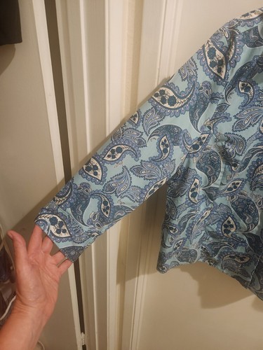 Laura Scott Women's SizeLarge Button-up Blouse White & Blue Paisley Cottagecore - Picture 4 of 8