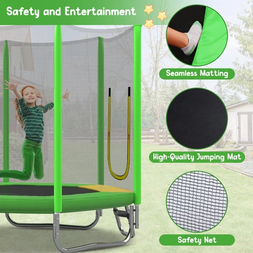 7FT Kids Trampoline w Safety Enclosure Net, Indoor Outdoor Trampoline with Slide - Picture 11 of 14