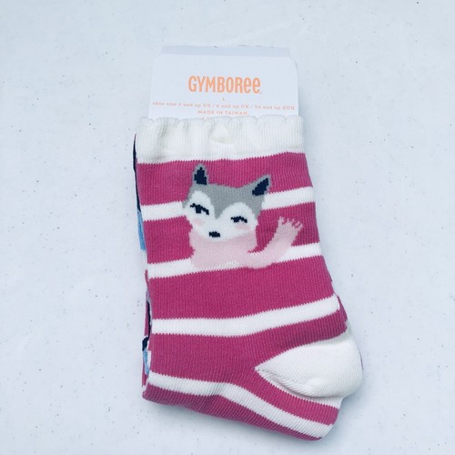 2 Pair Gymboree Girl's Ankle Socks Pink Stripe Wolf Size Large Shoe Size 3 & Up - Picture 5 of 5