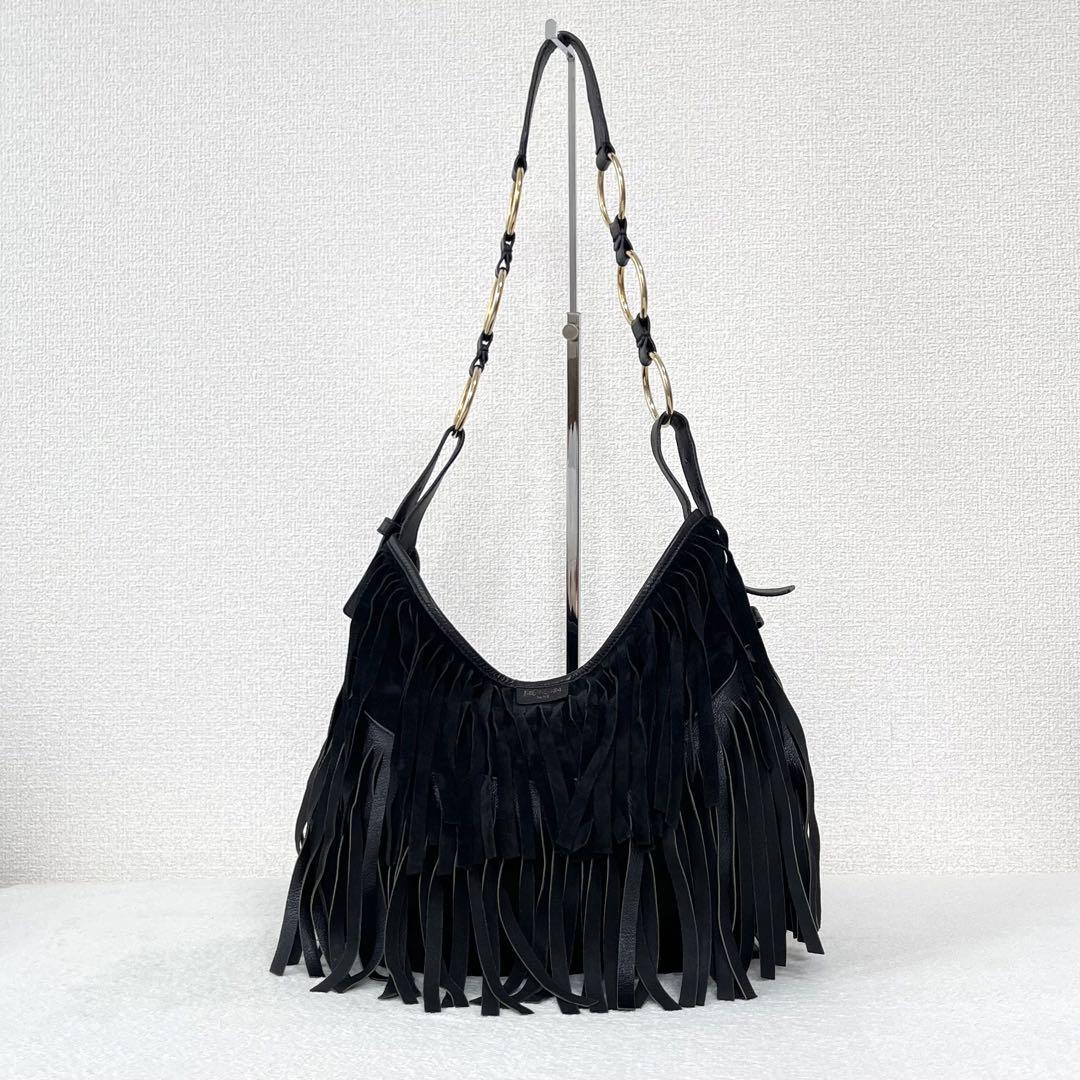 Yves Saint Laurent Black Suede x Leather Fringe Shoulder Bag Yves Saint Laurent Black Suede x Leather Fringe Shoulder Bag