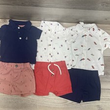 Lot Of 3 Infant Boys 3mo. Collared 2 Piece Summer Outfits. Cars,sailboats