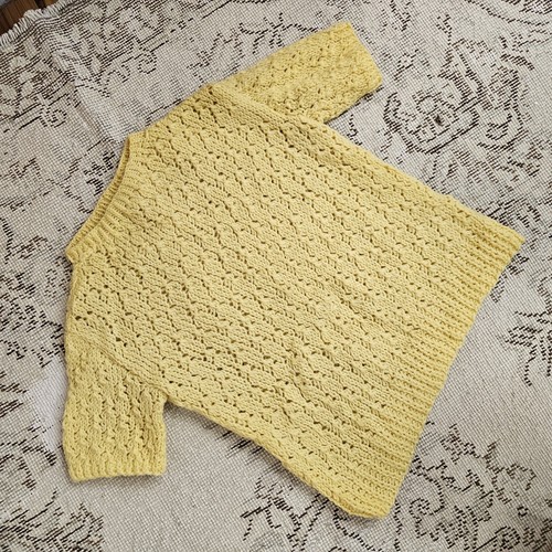 Vintage 1960's Sweater Crochet Handmade Yellow Short sleeves Boat Neck 60s - Picture 8 of 8