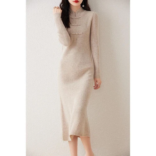 Pullover Half-turtleneck Wool Knitted Dress Women's Mid Length Cashmere Sweater - Bild 4 von 20