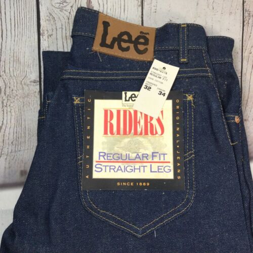 Vintage Lee Riders 80s Leather Tag Blue Jeans Size 32 X 34 New - Picture 4 of 6