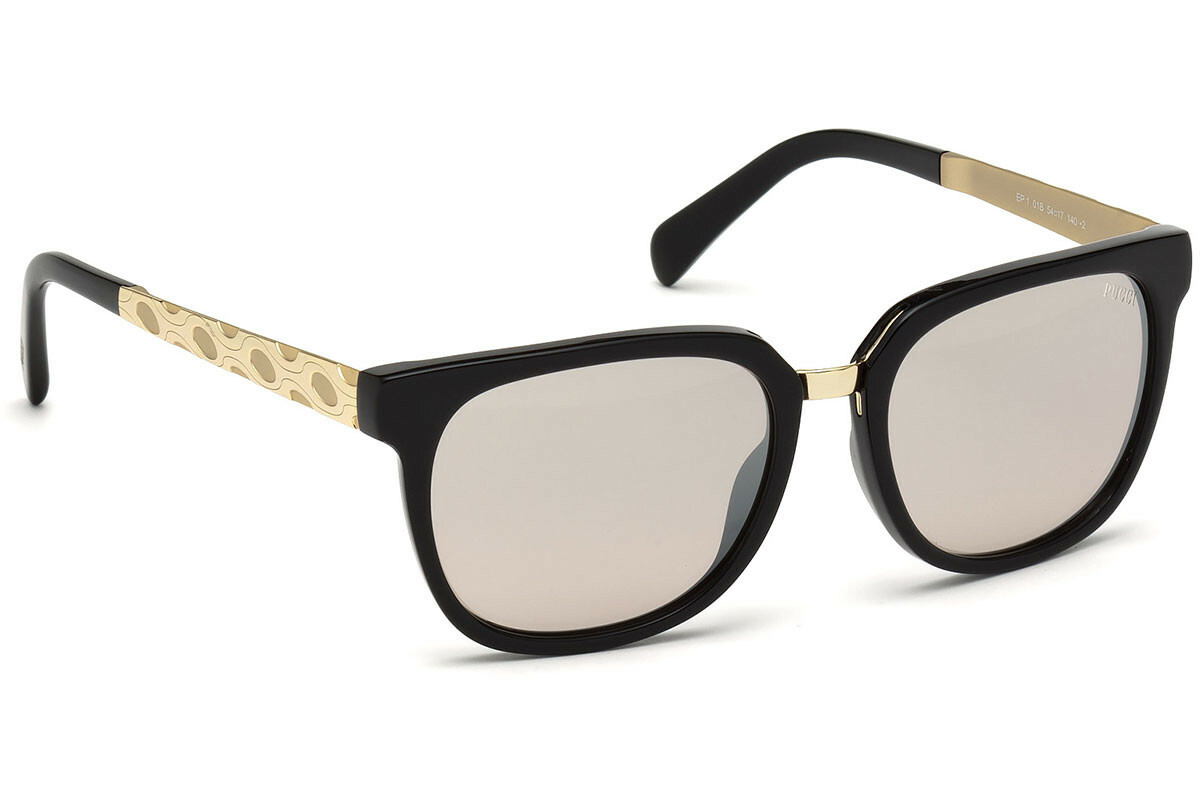 Солнцезащитные очки Emilio Pucci EP1 01B в круглой оправе из черного золота с зеркальным покрытием 54-17-140 EP0001 23890₽