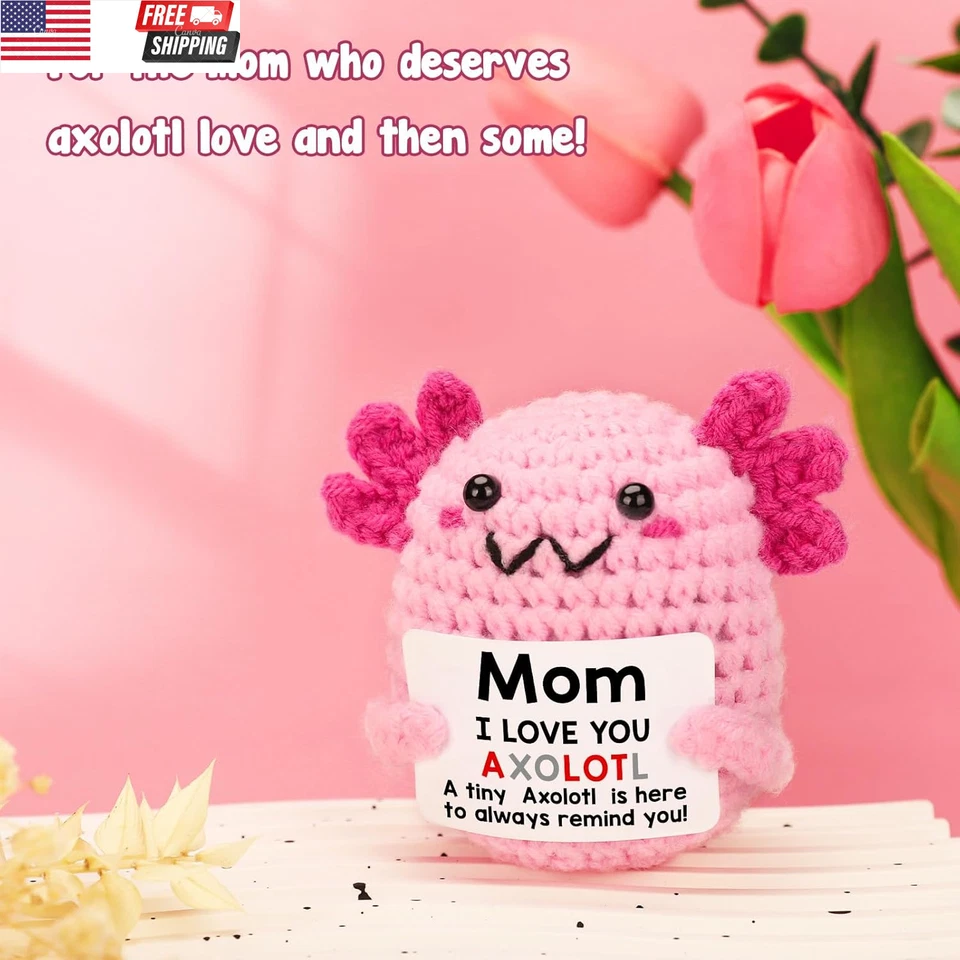 Presente de mãe da filha, mini presente axolote de crochê feito à mão para o Dia das Mães, Bir - Imagem 4 de 4