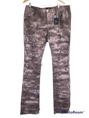 NWT Pure Reign Jeans Mens 40 Tie Dye Pieced Raw Edge Grunge Stretch Artsy Funky