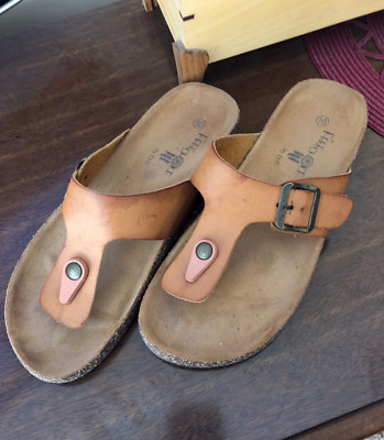 Free Choice by Elis. Womens Sz 10 M Shoes Sandals Tan/Beige Slides Thong Slip-On