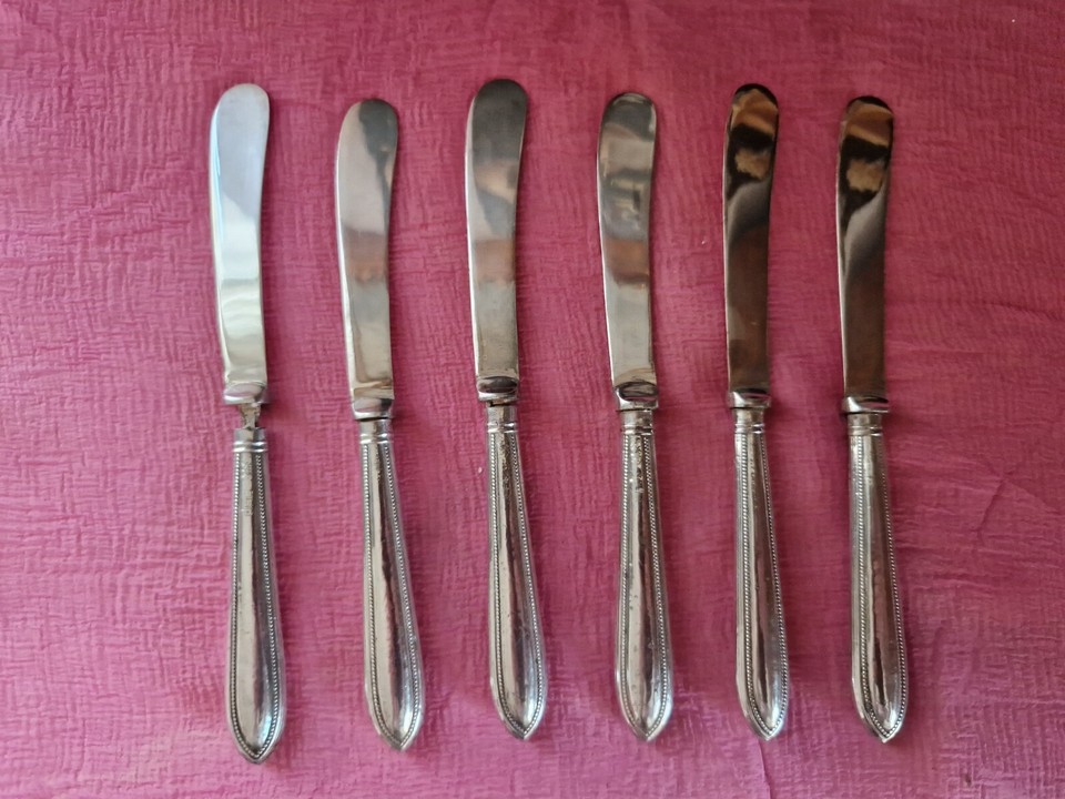 6 Dessertmesser Messer Griffe Sterling Silber Klinge versilbert L 17 cm ...