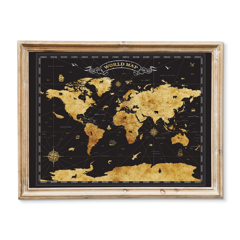 World Map Pinboard Wall Art Travel Tracker Board, Black and Gold - Image 2 of 4