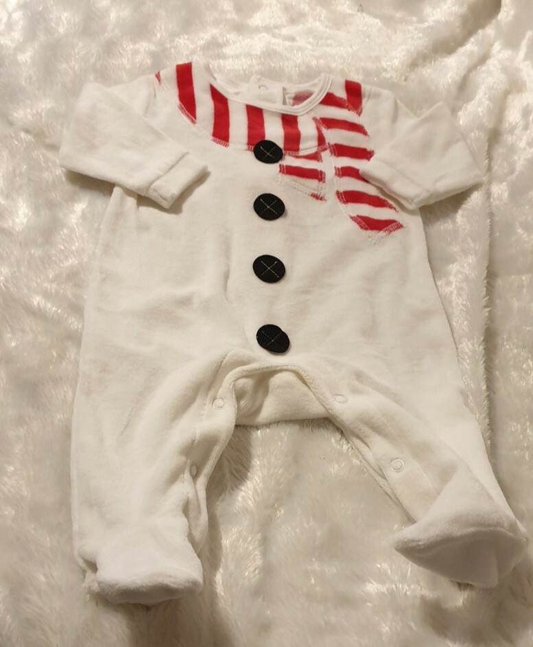 Primark 0/3M Baby Unisex Christmas Snowman Sleepsuit All in one