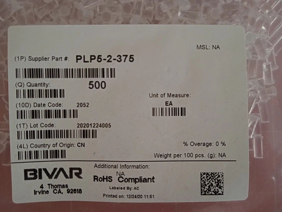 500Stk (1Stk/0,77eur) BIVAR PLP5-2-375 Lichtleiter, 9.5 mm - Bild 2 von 4