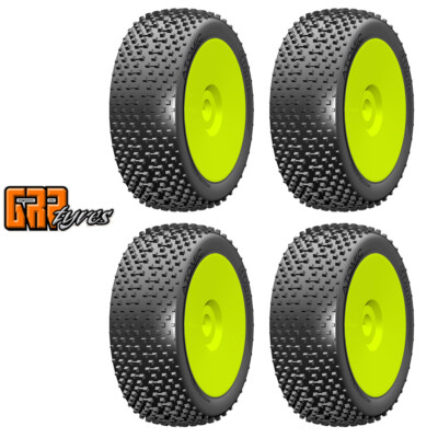 GRP GBY05X 1:8 Buggy ATOMIC X ExtraSoft Mounted Tires w/ Yellow Wheel (4) : F/R
