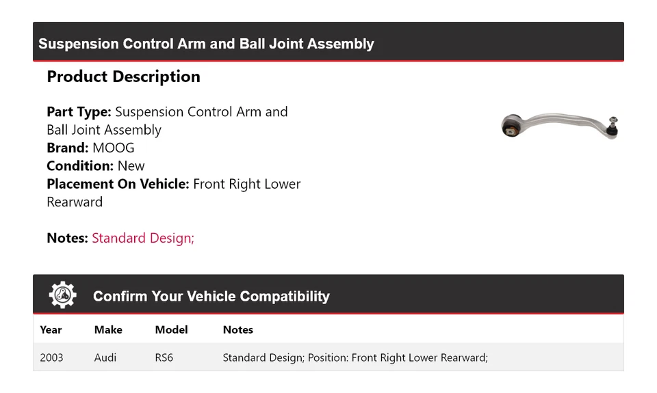 Conjunto de rótula de brazo de control delantero derecho inferior trasero M para Audi RS6 2003 Foto 2 de 4