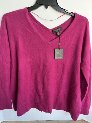 CHARTER CLUB Women's V neck Cashmere Sweater magenta
