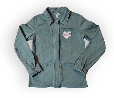 Cat & Jack Green Girls' Patch Utility Coat Jacket Weekends Forever Sz XL 14/16