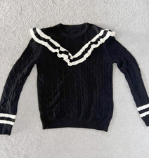 Valentino Spa Ladies Black Knit Sweater Shirt  Ruffle Top Size L