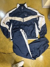 Vintage 90s Fila Full Tracksuit Jacket Pants Nylon Men s L/ XL Rare Navy
