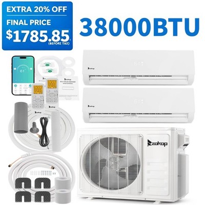 ZOKOP 38000 BTU 2 Zone 18000+24000 BTU Mini Split Air Conditioner AC w/Heat Pump