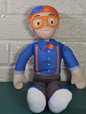 Blippi Bendable Plush Doll, 15  Tall Featuring SFX Squeeze Belly to Hear Works