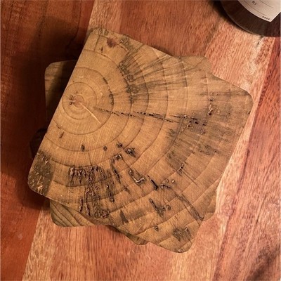 Rustic Wood Grain Square Coaster Set of 4, red pine with holder