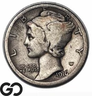 1916-D Mercury Dime *Major Key Date* Must Have In Any Grade! RARE VG++/Fine!
