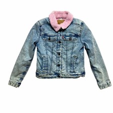 Levi  s Denim Jacket Girls 10-12 Yrs Blue Pink Shepa Lined Trucker
